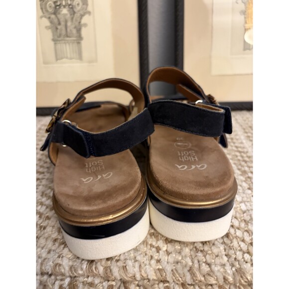 Ara High Soft Women's Size EU 39/US8.5 Adjustable Sandal Black Leather  COMFORT - Picture 4 of 9